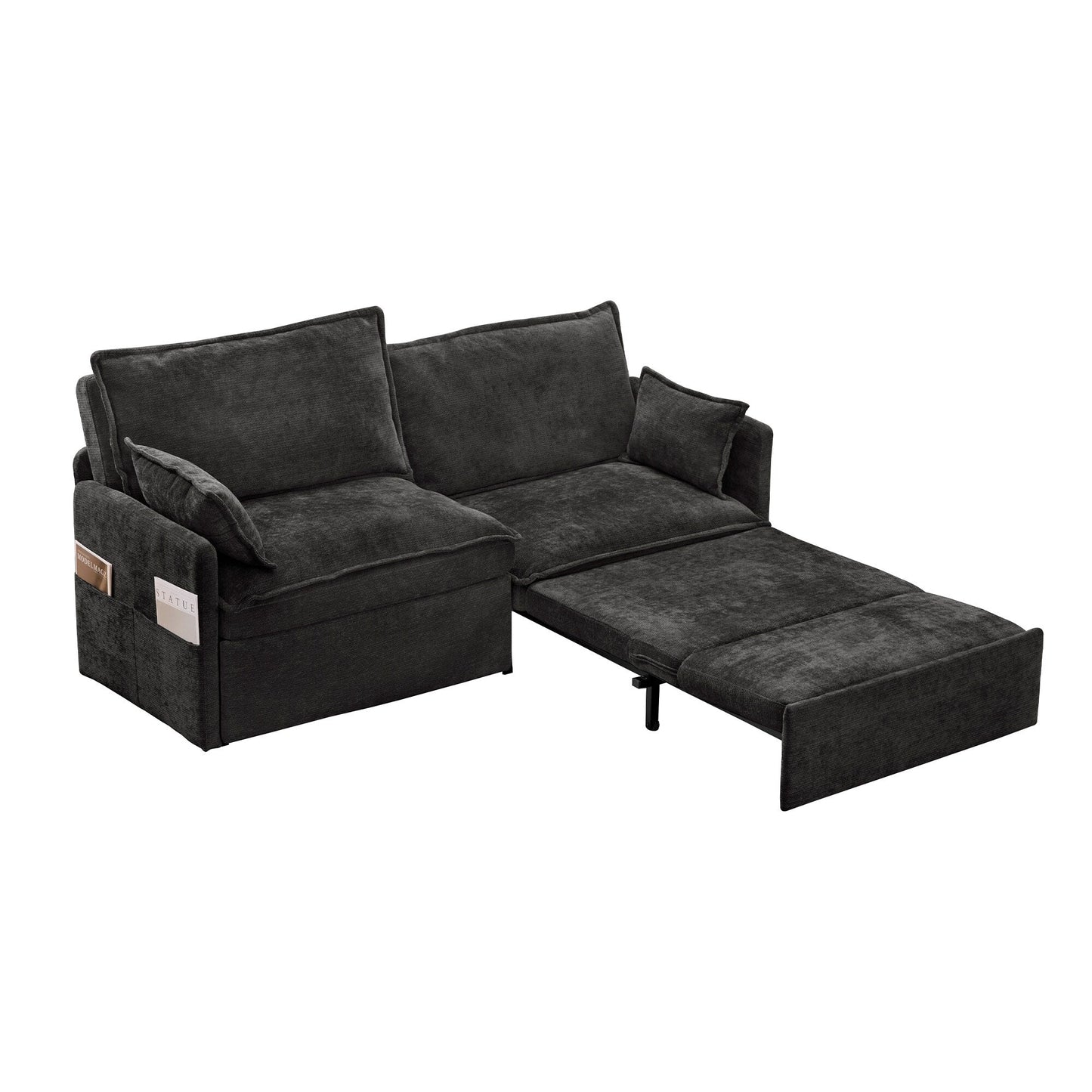 73.6 Corduroy 3-in-1 Convertible Sofa Bed with Pull-Out Sleeper, USB Charging Ports, and Side Storage