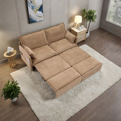 73.6 Corduroy 3-in-1 Convertible Sofa Bed with Pull-Out Sleeper, USB Charging Ports, and Side Storage