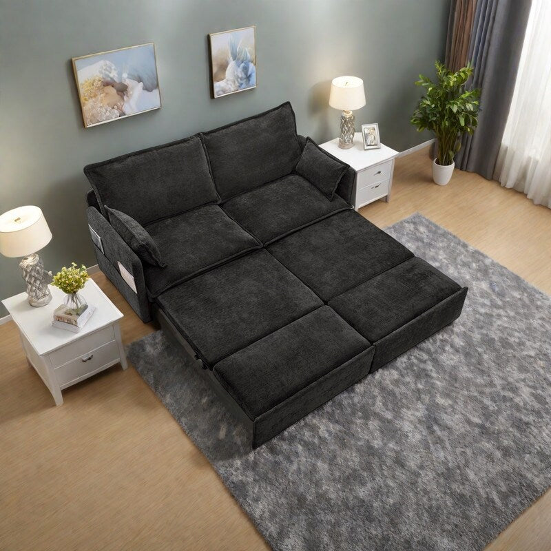 73.6 Corduroy 3-in-1 Convertible Sofa Bed with Pull-Out Sleeper, USB Charging Ports, and Side Storage