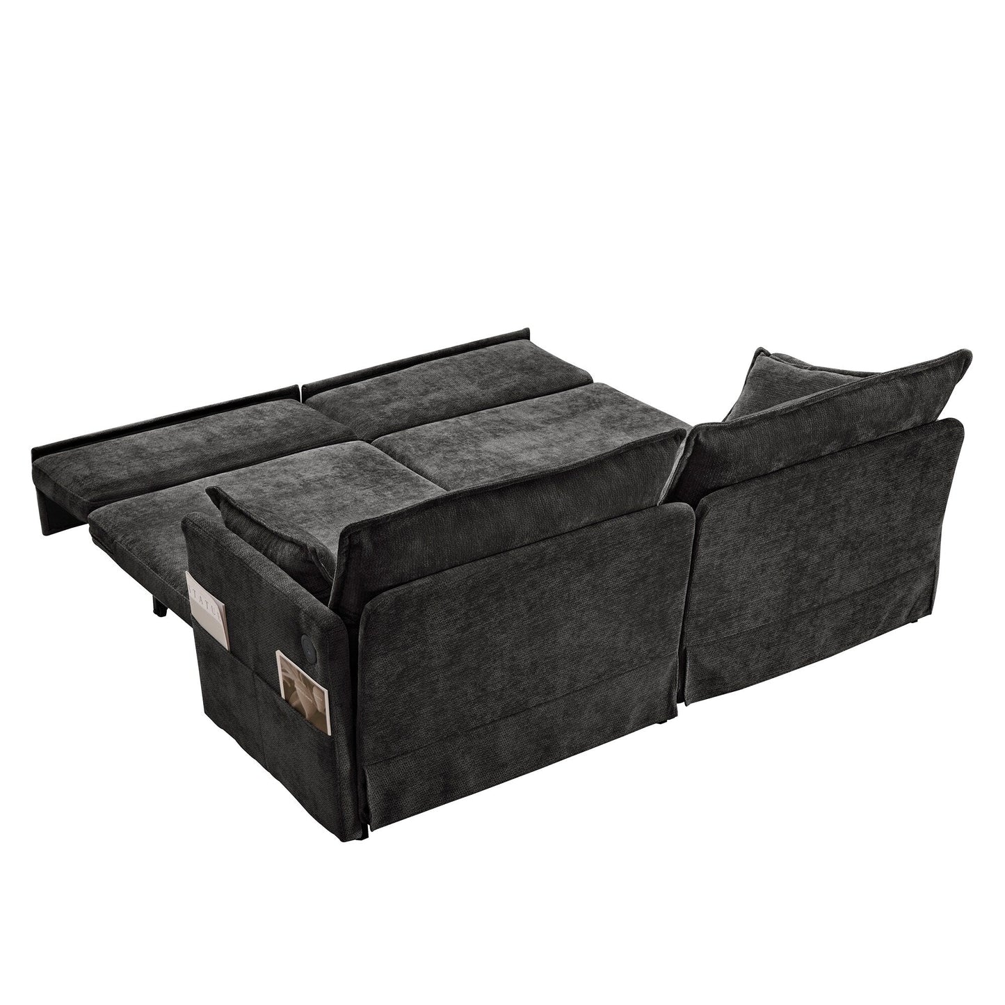 73.6 Corduroy 3-in-1 Convertible Sofa Bed with Pull-Out Sleeper, USB Charging Ports, and Side Storage
