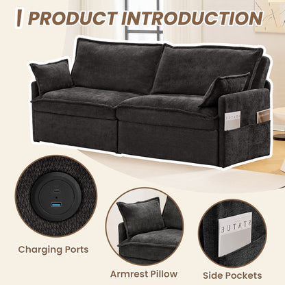 73.6 Corduroy 3-in-1 Convertible Sofa Bed with Pull-Out Sleeper, USB Charging Ports, and Side Storage