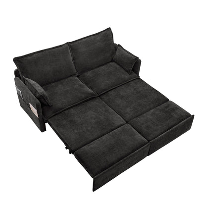 73.6 Corduroy 3-in-1 Convertible Sofa Bed with Pull-Out Sleeper, USB Charging Ports, and Side Storage