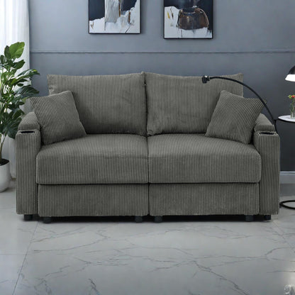 73 Corduroy Modern 2-Seater Sofa Deep Seat with Cup Holders & Phone Holder