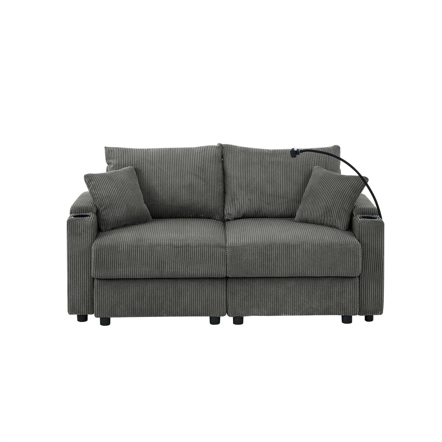 73 Corduroy Modern 2-Seater Sofa Deep Seat with Cup Holders & Phone Holder