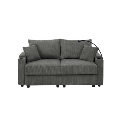 73 Corduroy Modern 2-Seater Sofa Deep Seat with Cup Holders & Phone Holder