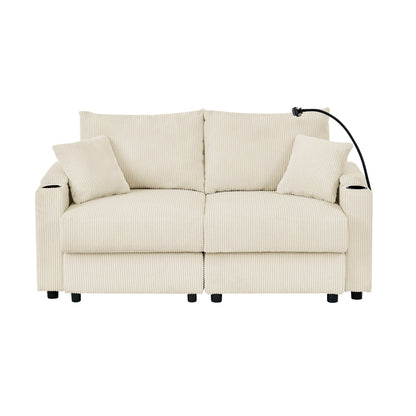 73 Corduroy Modern 2-Seater Sofa Deep Seat with Cup Holders & Phone Holder