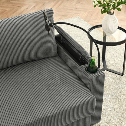 73 Corduroy Modern 2-Seater Sofa Deep Seat with Cup Holders & Phone Holder