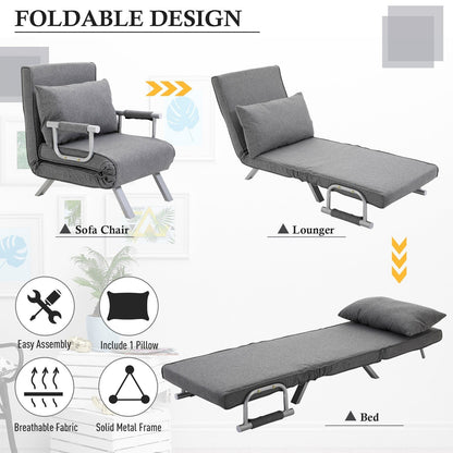 73 Single Person Folding 5 Position Convertible Sofa Bed with Pillow and Steel Frame for Home Office