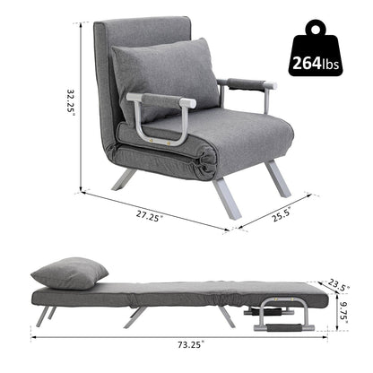 73 Single Person Folding 5 Position Convertible Sofa Bed with Pillow and Steel Frame for Home Office