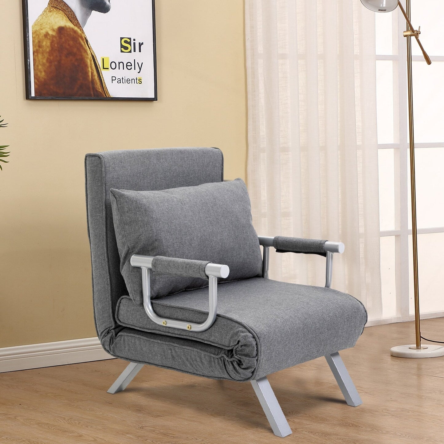 73 Single Person Folding 5 Position Convertible Sofa Bed with Pillow and Steel Frame for Home Office