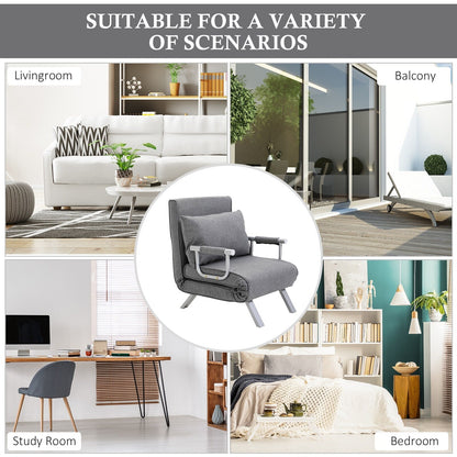 73 Single Person Folding 5 Position Convertible Sofa Bed with Pillow and Steel Frame for Home Office