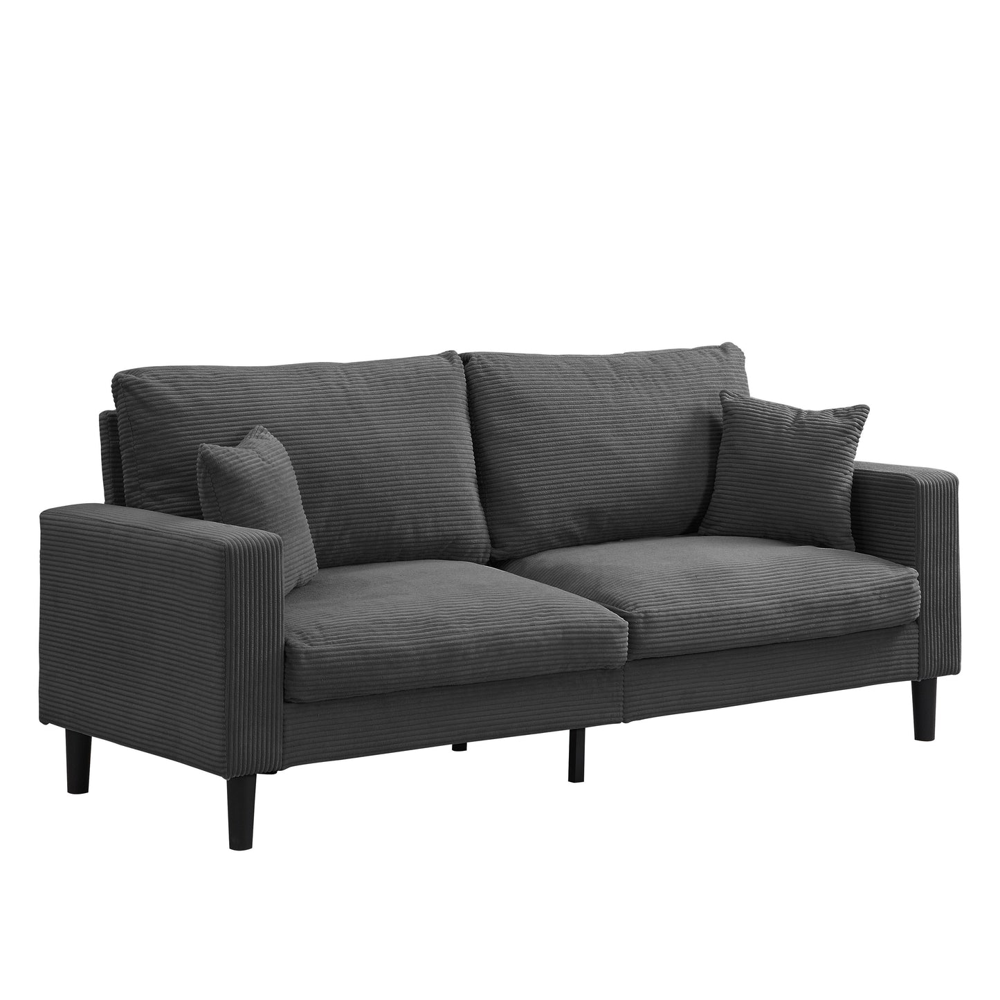 74 inch High Resilience 3 Seater Sofa Wooden Frame Comfy Modern Upholstered Dark Gray