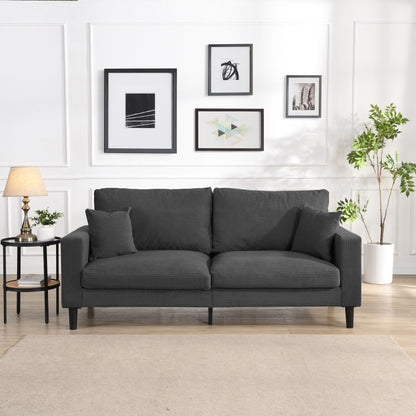74 inch High Resilience 3 Seater Sofa Wooden Frame Comfy Modern Upholstered Dark Gray