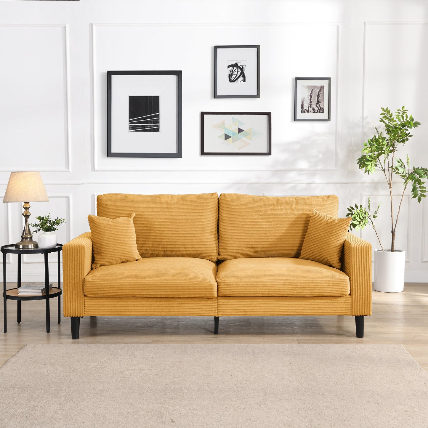 74 inch High Resilience 3 Seater Sofa Wooden Frame Comfy Modern Upholstered Orange