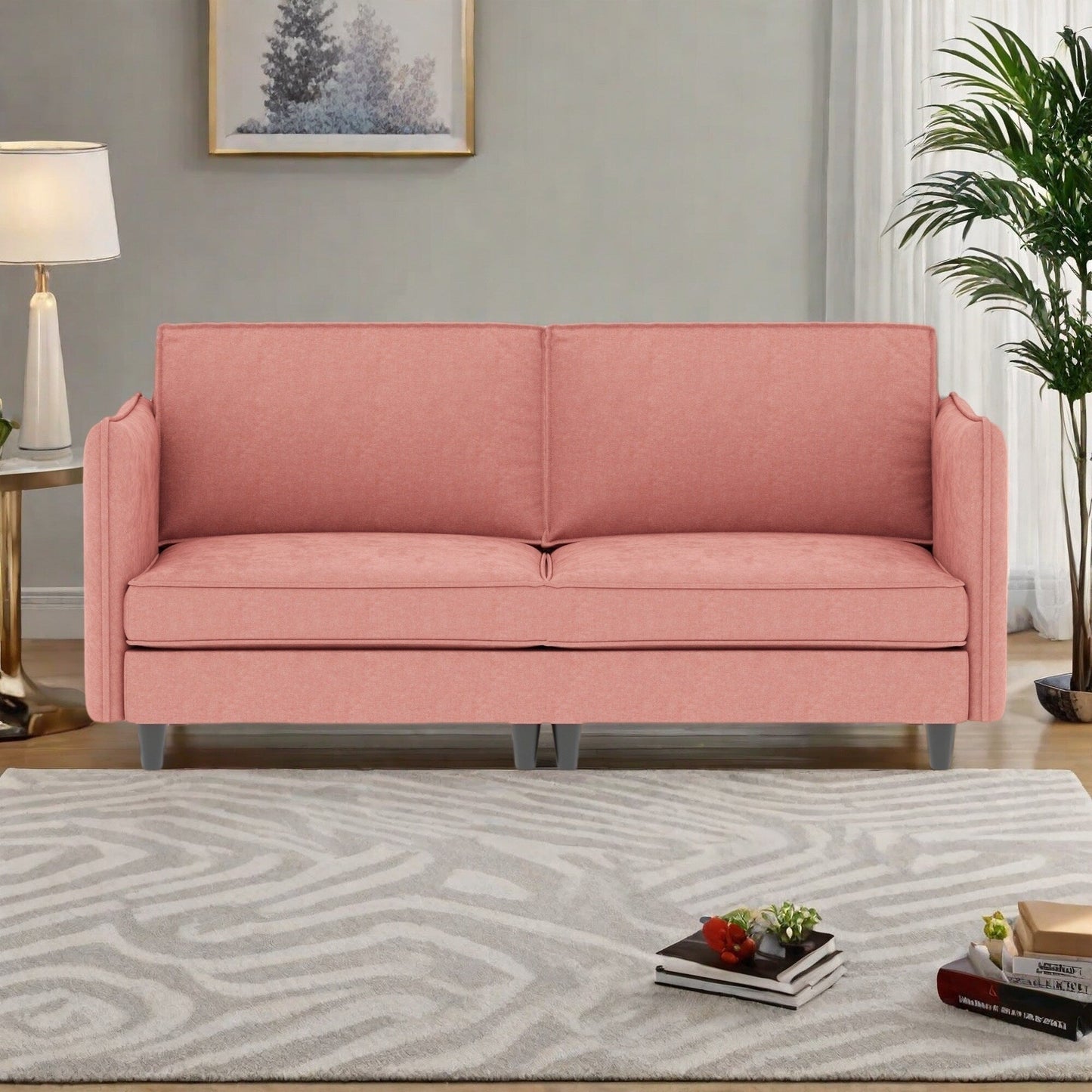 74.27Fabric 3-Seater Sofa with Pocket Springs and Solid Wood Frame, Side Storage Pockets