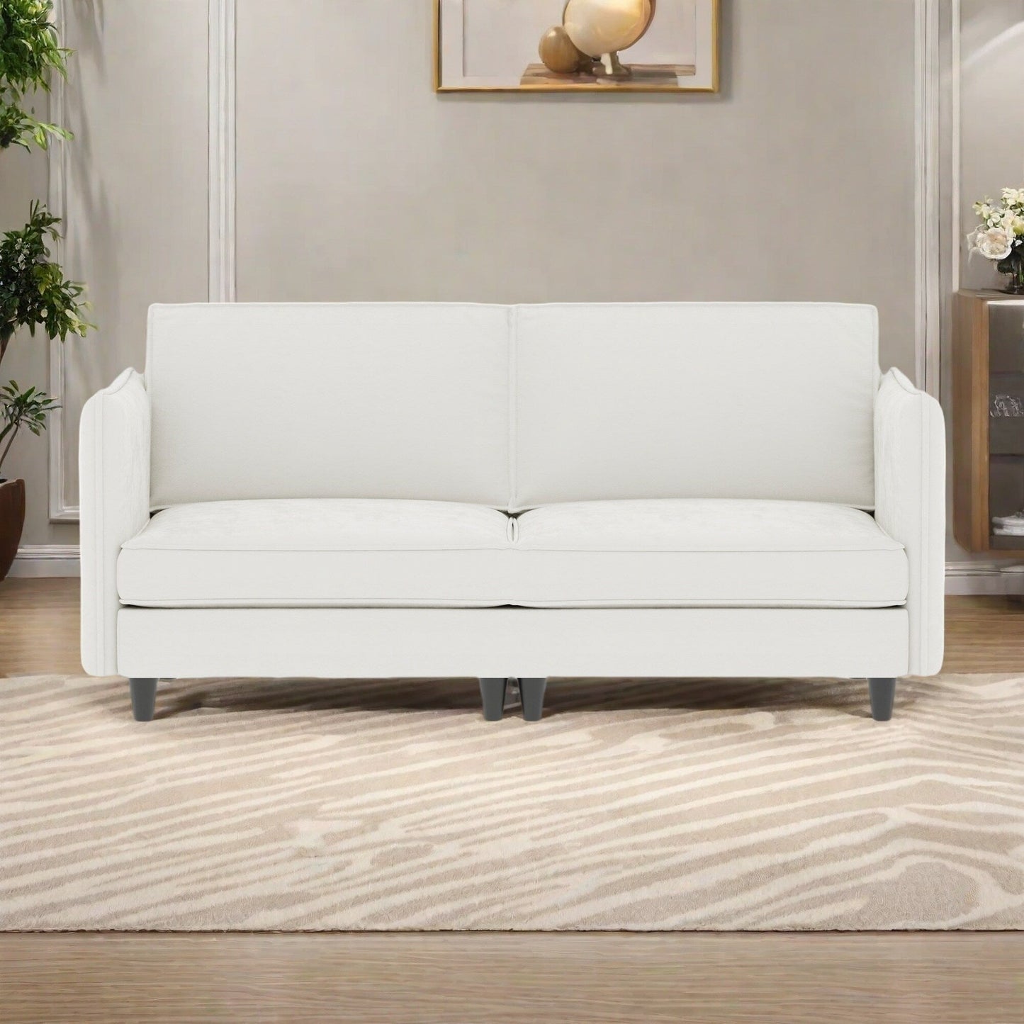 74.27Fabric 3-Seater Sofa with Pocket Springs and Solid Wood Frame, Side Storage Pockets