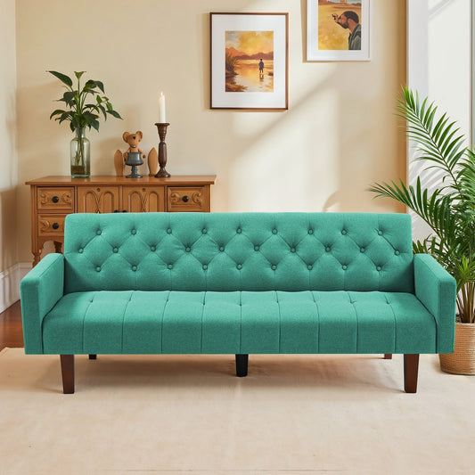 74.41 in. Linen Twin Size Futon Sofa Bed Convertible Loveseat Couch with Adjustable Backrest - 74.41 x 32.68 x 28.94
