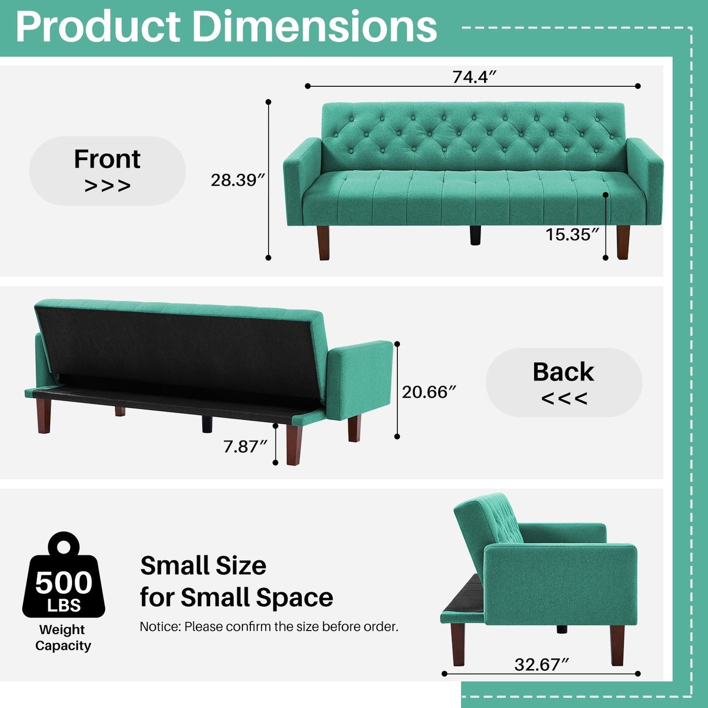 74.41 in. Linen Twin Size Futon Sofa Bed Convertible Loveseat Couch with Adjustable Backrest - 74.41 x 32.68 x 28.94