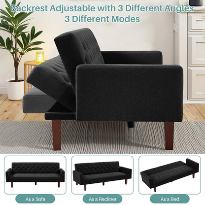 74.41 in. Linen Twin Size Futon Sofa Bed Convertible Loveseat Couch with Adjustable Backrest - 74.41 x 32.68 x 28.94
