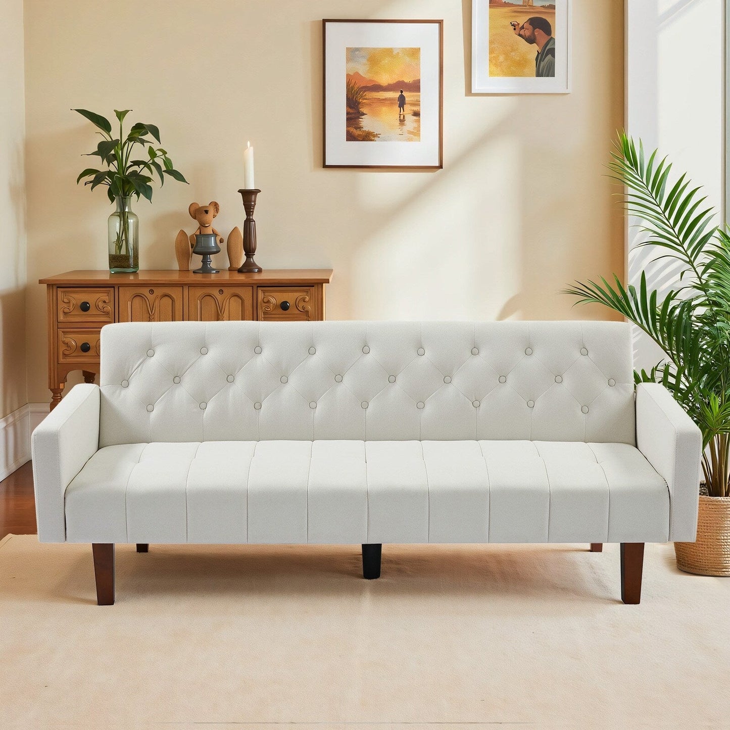 74.41 in. Linen Twin Size Futon Sofa Bed Convertible Loveseat Couch with Adjustable Backrest - 74.41 x 32.68 x 28.94