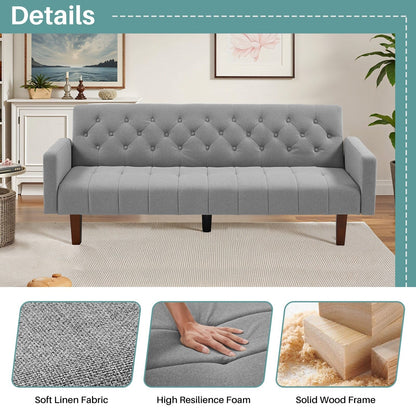 74.41 in. Linen Twin Size Futon Sofa Bed Convertible Loveseat Couch with Adjustable Backrest - 74.41 x 32.68 x 28.94
