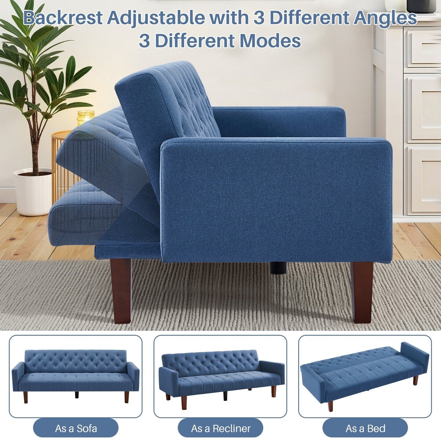 74.41 in. Linen Twin Size Futon Sofa Bed Convertible Loveseat Couch with Adjustable Backrest - 74.41 x 32.68 x 28.94