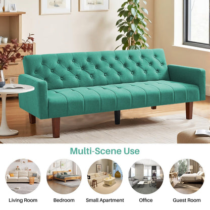 74.41 in. Linen Twin Size Futon Sofa Bed Convertible Loveseat Couch with Adjustable Backrest - 74.41 x 32.68 x 28.94