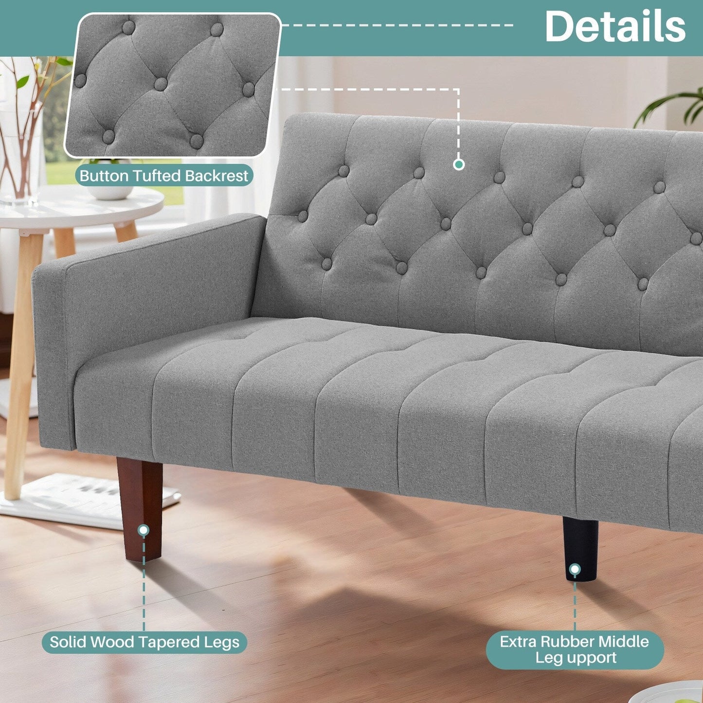 74.41 in. Linen Twin Size Futon Sofa Bed Convertible Loveseat Couch with Adjustable Backrest - 74.41 x 32.68 x 28.94