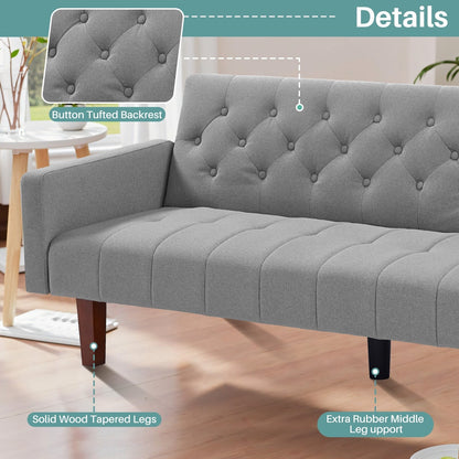 74.41 in. Linen Twin Size Futon Sofa Bed Convertible Loveseat Couch with Adjustable Backrest - 74.41 x 32.68 x 28.94