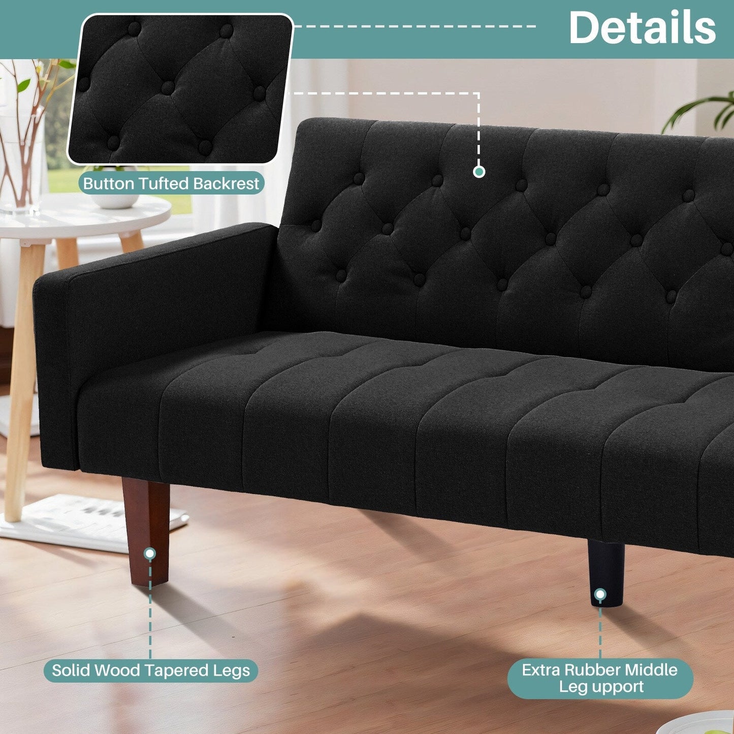 74.41 in. Linen Twin Size Futon Sofa Bed Convertible Loveseat Couch with Adjustable Backrest - 74.41 x 32.68 x 28.94