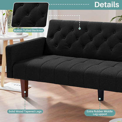 74.41 in. Linen Twin Size Futon Sofa Bed Convertible Loveseat Couch with Adjustable Backrest - 74.41 x 32.68 x 28.94