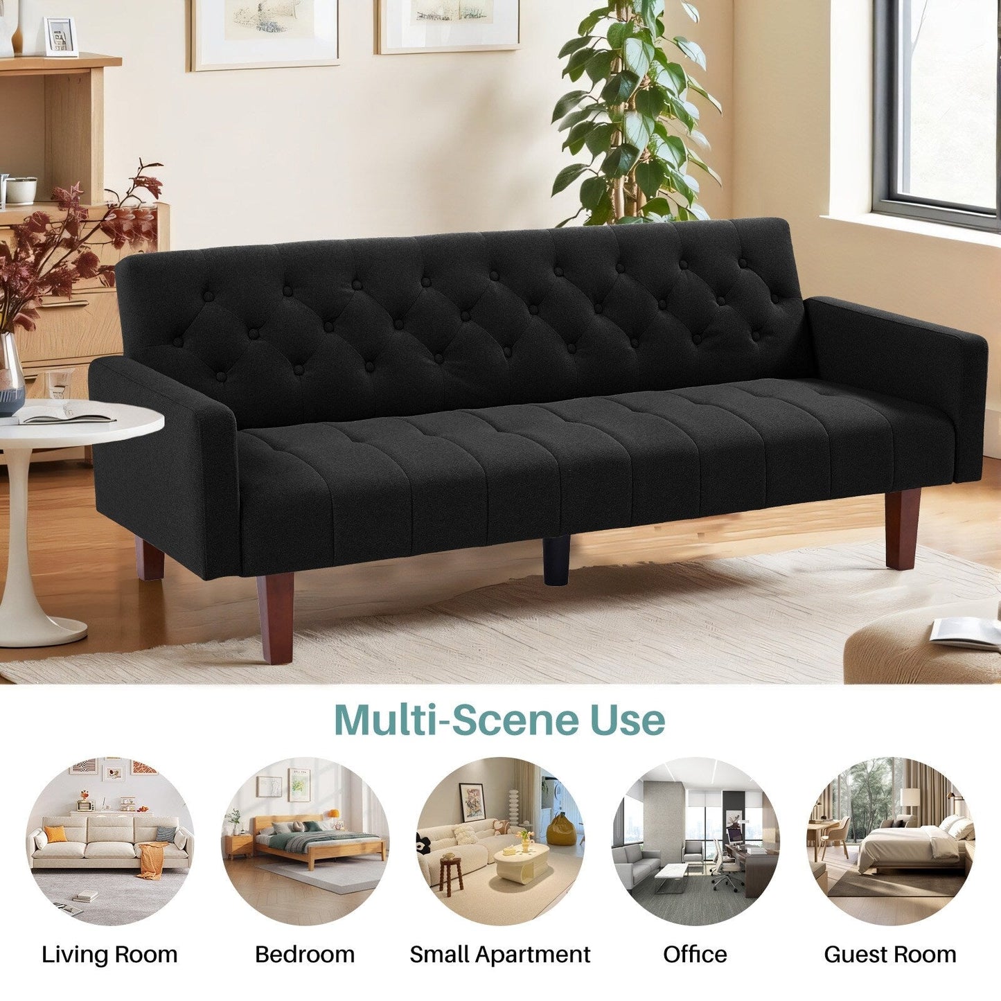 74.41 in. Linen Twin Size Futon Sofa Bed Convertible Loveseat Couch with Adjustable Backrest - 74.41 x 32.68 x 28.94
