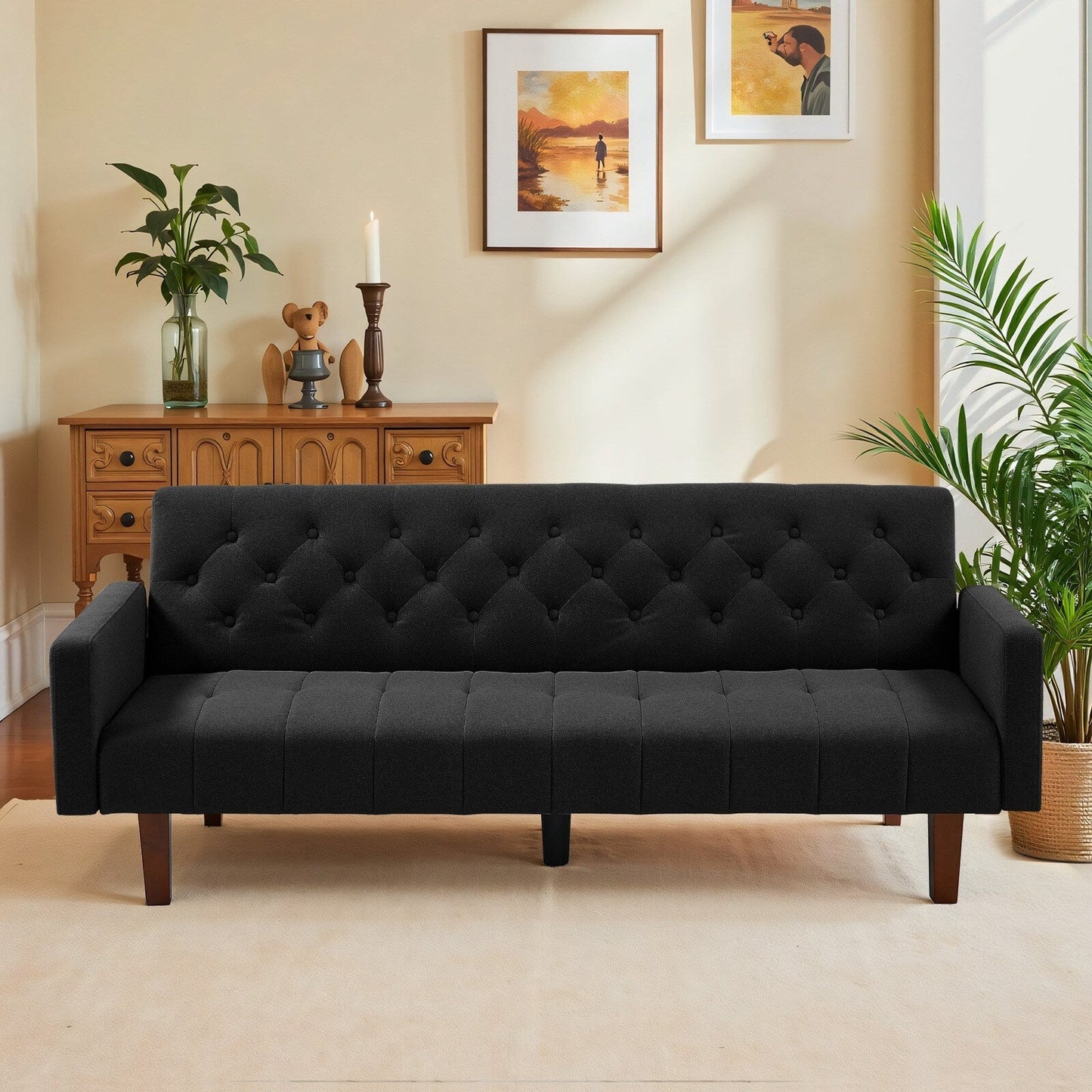 74.41 in. Linen Twin Size Futon Sofa Bed Convertible Loveseat Couch with Adjustable Backrest - 74.41 x 32.68 x 28.94