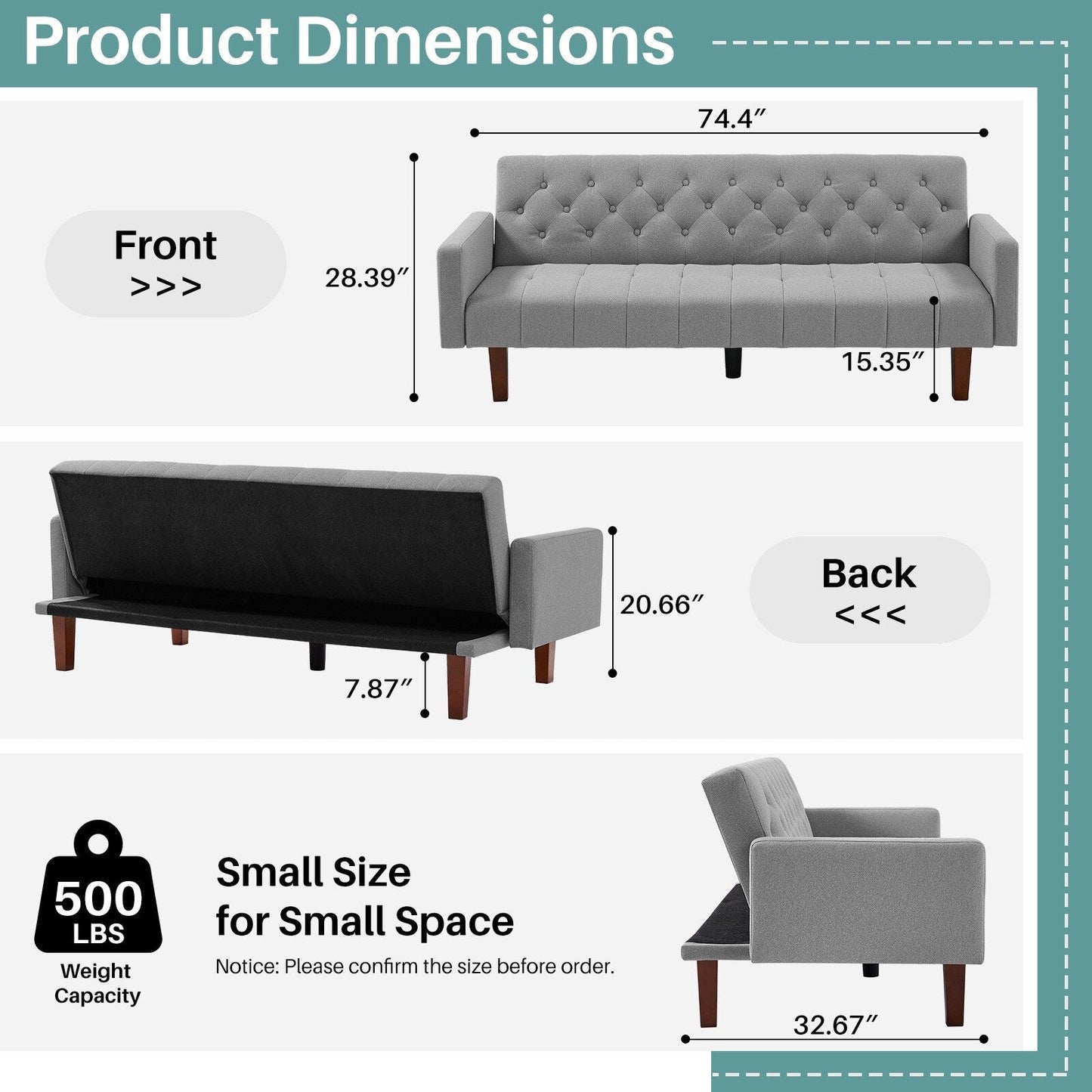 74.41 in. Linen Twin Size Futon Sofa Bed Convertible Loveseat Couch with Adjustable Backrest - 74.41 x 32.68 x 28.94