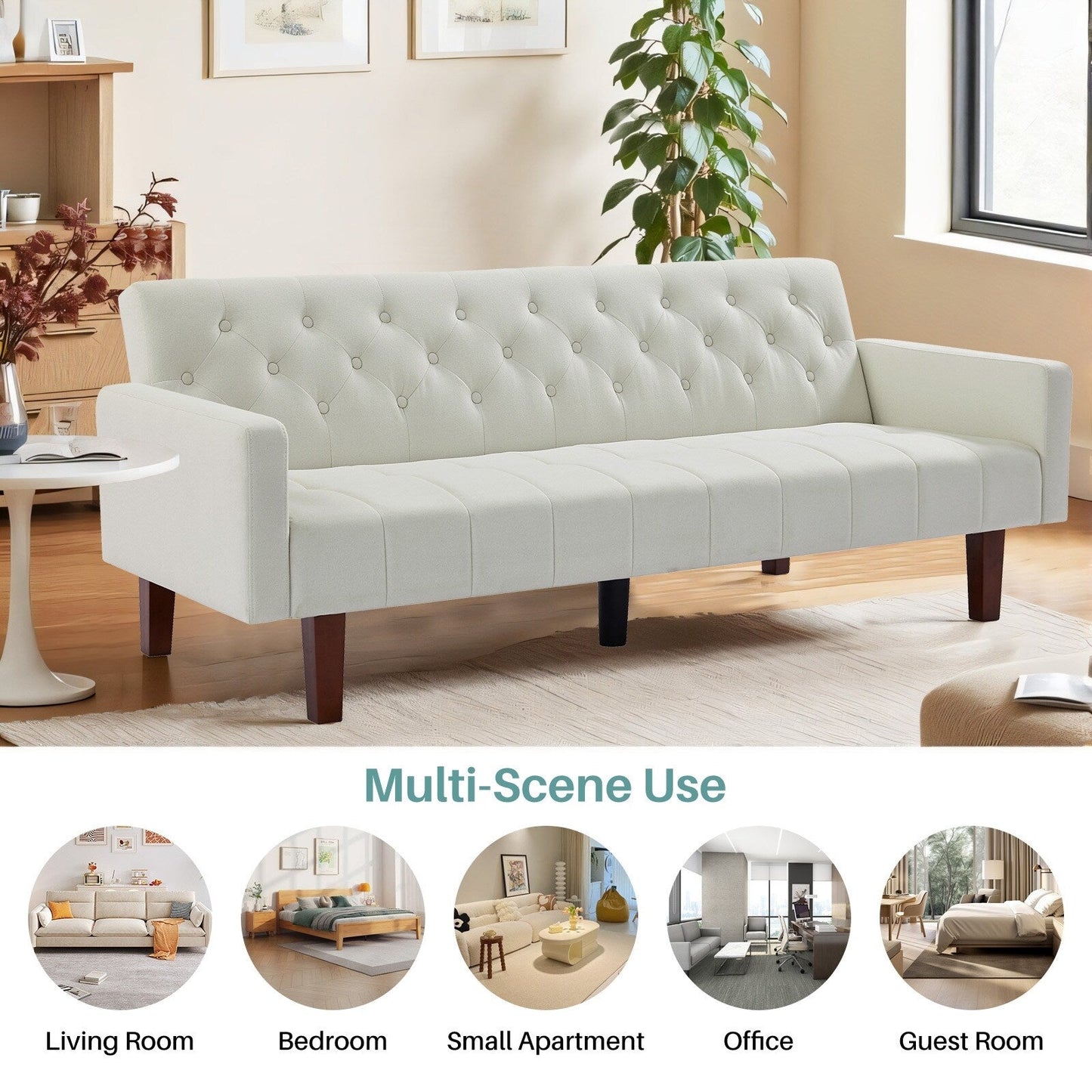74.41 in. Linen Twin Size Futon Sofa Bed Convertible Loveseat Couch with Adjustable Backrest - 74.41 x 32.68 x 28.94