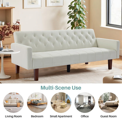 74.41 in. Linen Twin Size Futon Sofa Bed Convertible Loveseat Couch with Adjustable Backrest - 74.41 x 32.68 x 28.94