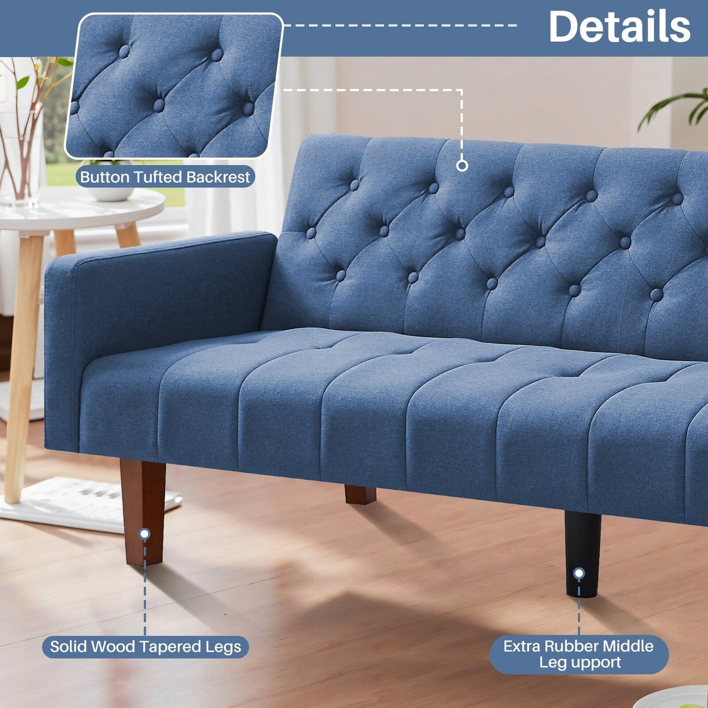 74.41 in. Linen Twin Size Futon Sofa Bed Convertible Loveseat Couch with Adjustable Backrest - 74.41 x 32.68 x 28.94