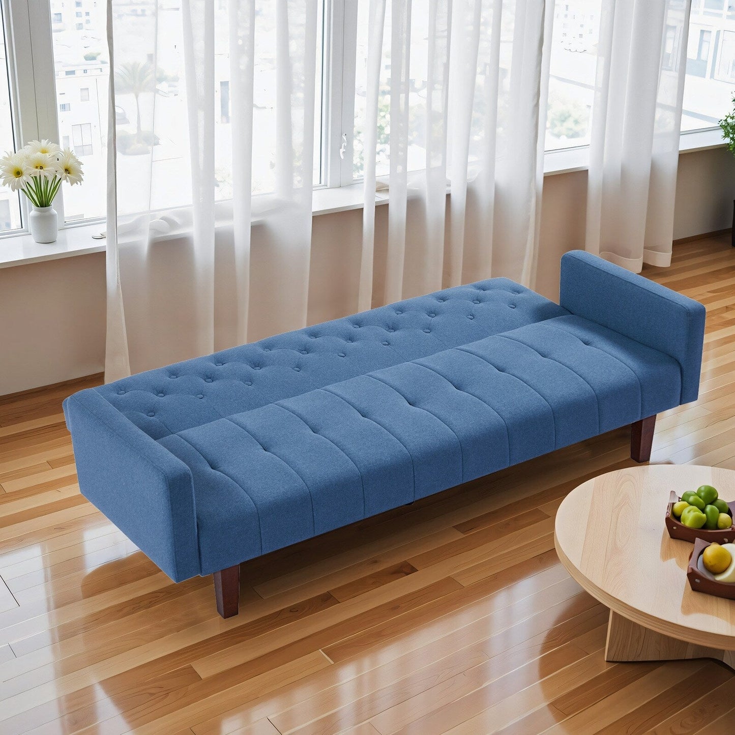 74.41 in. Linen Twin Size Futon Sofa Bed Convertible Loveseat Couch with Adjustable Backrest - 74.41 x 32.68 x 28.94