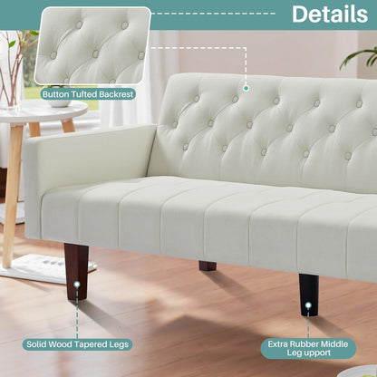 74.41 in. Linen Twin Size Futon Sofa Bed Convertible Loveseat Couch with Adjustable Backrest - 74.41 x 32.68 x 28.94