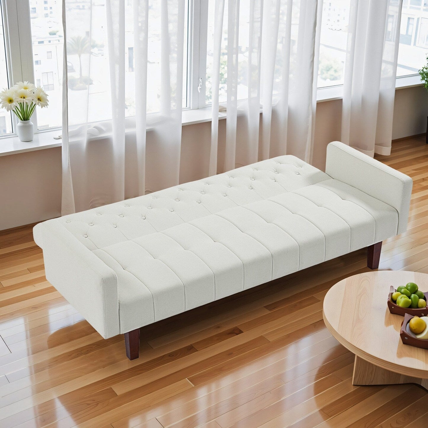 74.41 in. Linen Twin Size Futon Sofa Bed Convertible Loveseat Couch with Adjustable Backrest - 74.41 x 32.68 x 28.94