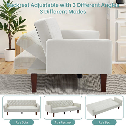 74.41 in. Linen Twin Size Futon Sofa Bed Convertible Loveseat Couch with Adjustable Backrest - 74.41 x 32.68 x 28.94