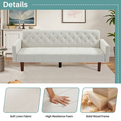 74.41 in. Linen Twin Size Futon Sofa Bed Convertible Loveseat Couch with Adjustable Backrest - 74.41 x 32.68 x 28.94