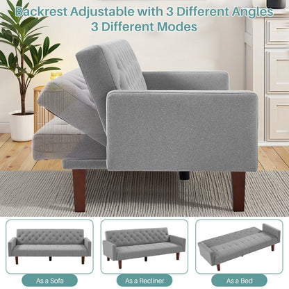 74.41 in. Linen Twin Size Futon Sofa Bed Convertible Loveseat Couch with Adjustable Backrest - 74.41 x 32.68 x 28.94