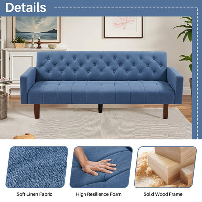74.41 in. Linen Twin Size Futon Sofa Bed Convertible Loveseat Couch with Adjustable Backrest - 74.41 x 32.68 x 28.94