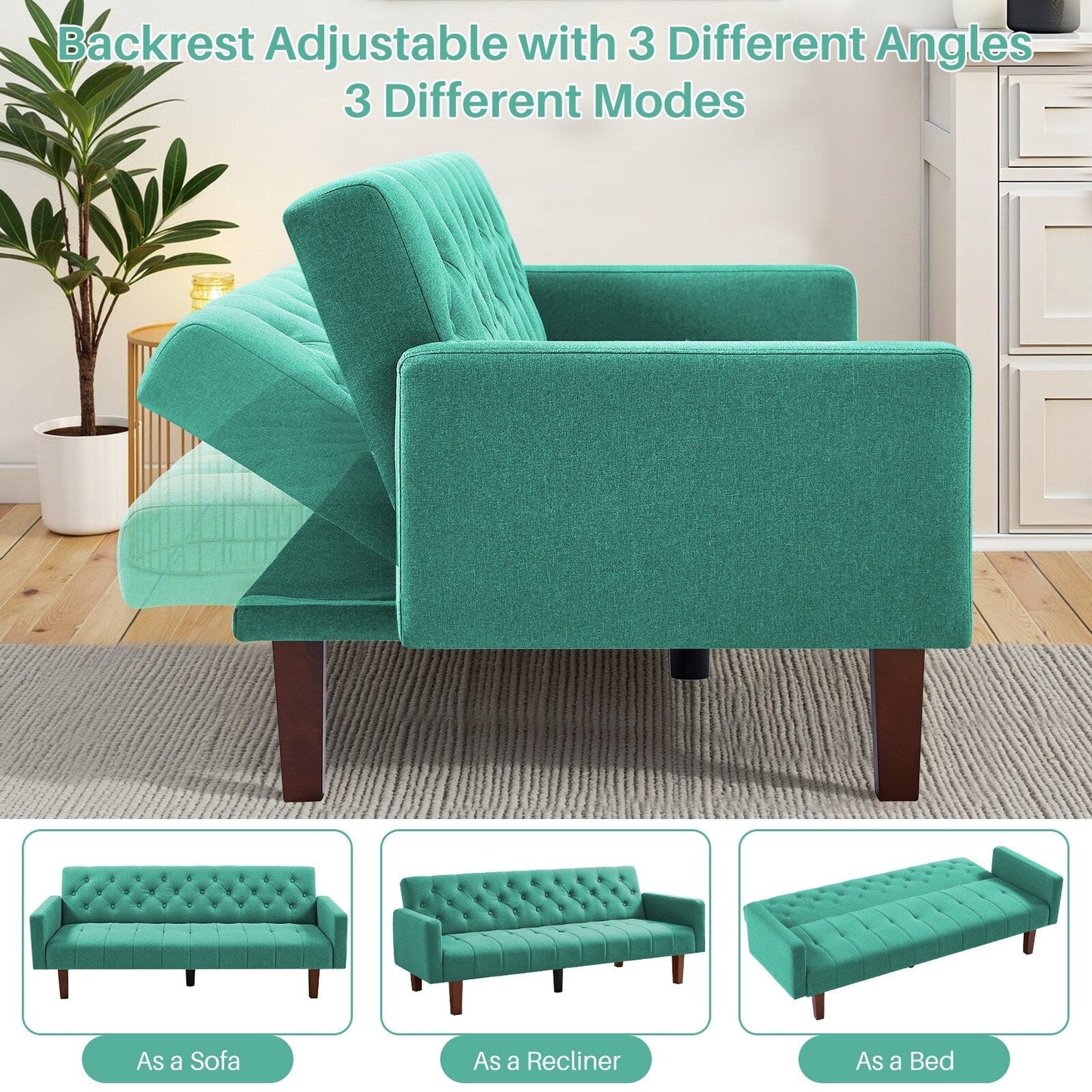74.41 in. Linen Twin Size Futon Sofa Bed Convertible Loveseat Couch with Adjustable Backrest - 74.41 x 32.68 x 28.94