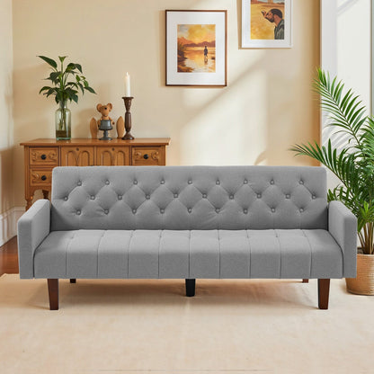 74.41 in. Linen Twin Size Futon Sofa Bed Convertible Loveseat Couch with Adjustable Backrest - 74.41 x 32.68 x 28.94