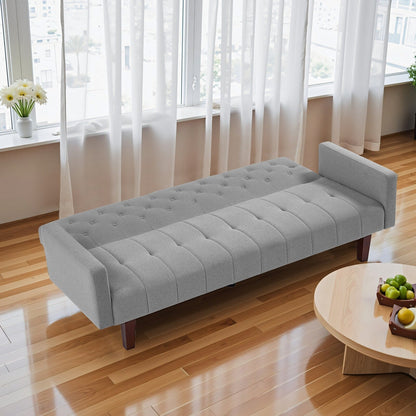 74.41 in. Linen Twin Size Futon Sofa Bed Convertible Loveseat Couch with Adjustable Backrest - 74.41 x 32.68 x 28.94