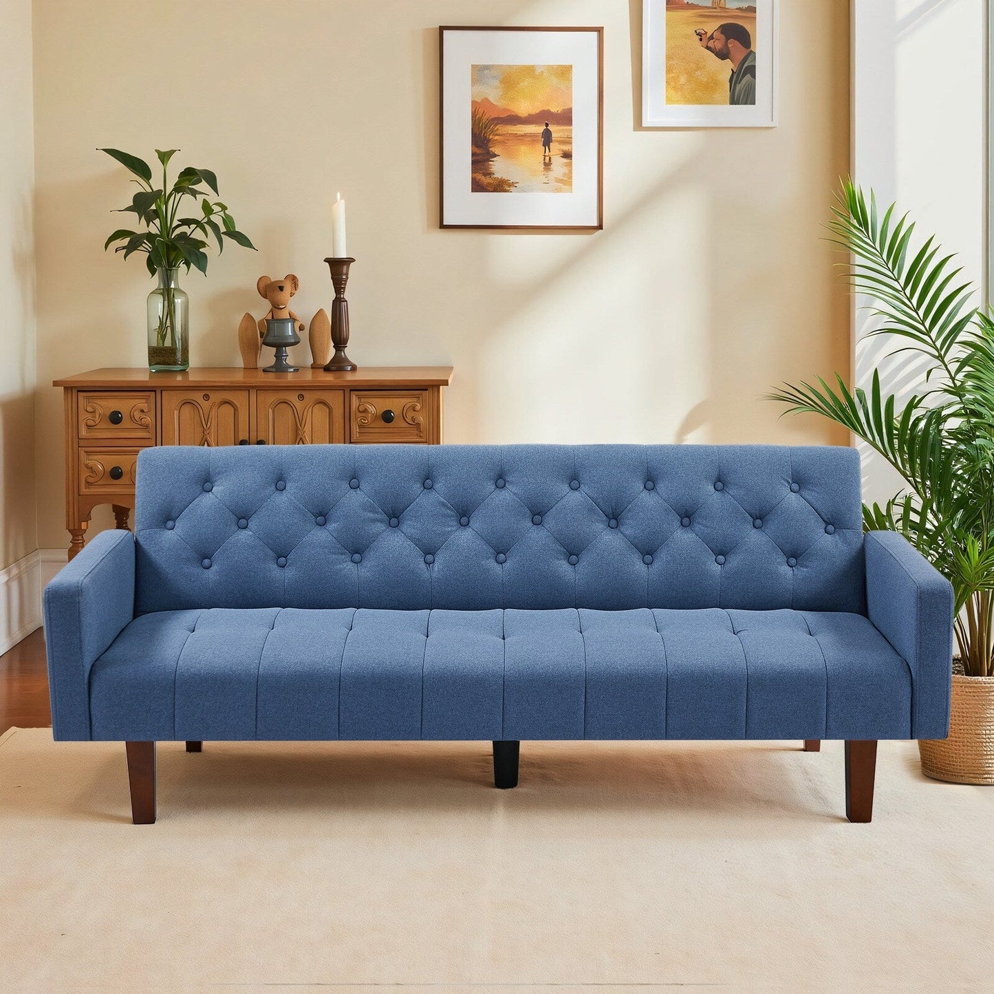 74.41 in. Linen Twin Size Futon Sofa Bed Convertible Loveseat Couch with Adjustable Backrest - 74.41 x 32.68 x 28.94