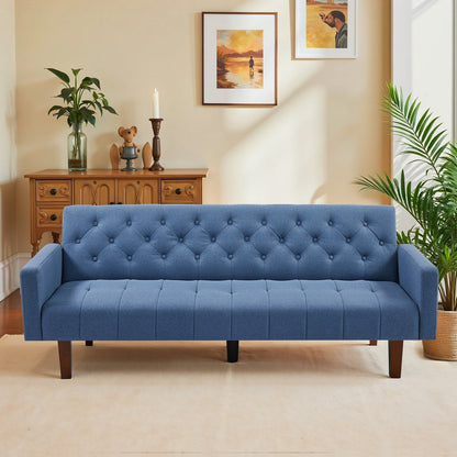 74.41 in. Linen Twin Size Futon Sofa Bed Convertible Loveseat Couch with Adjustable Backrest - 74.41 x 32.68 x 28.94