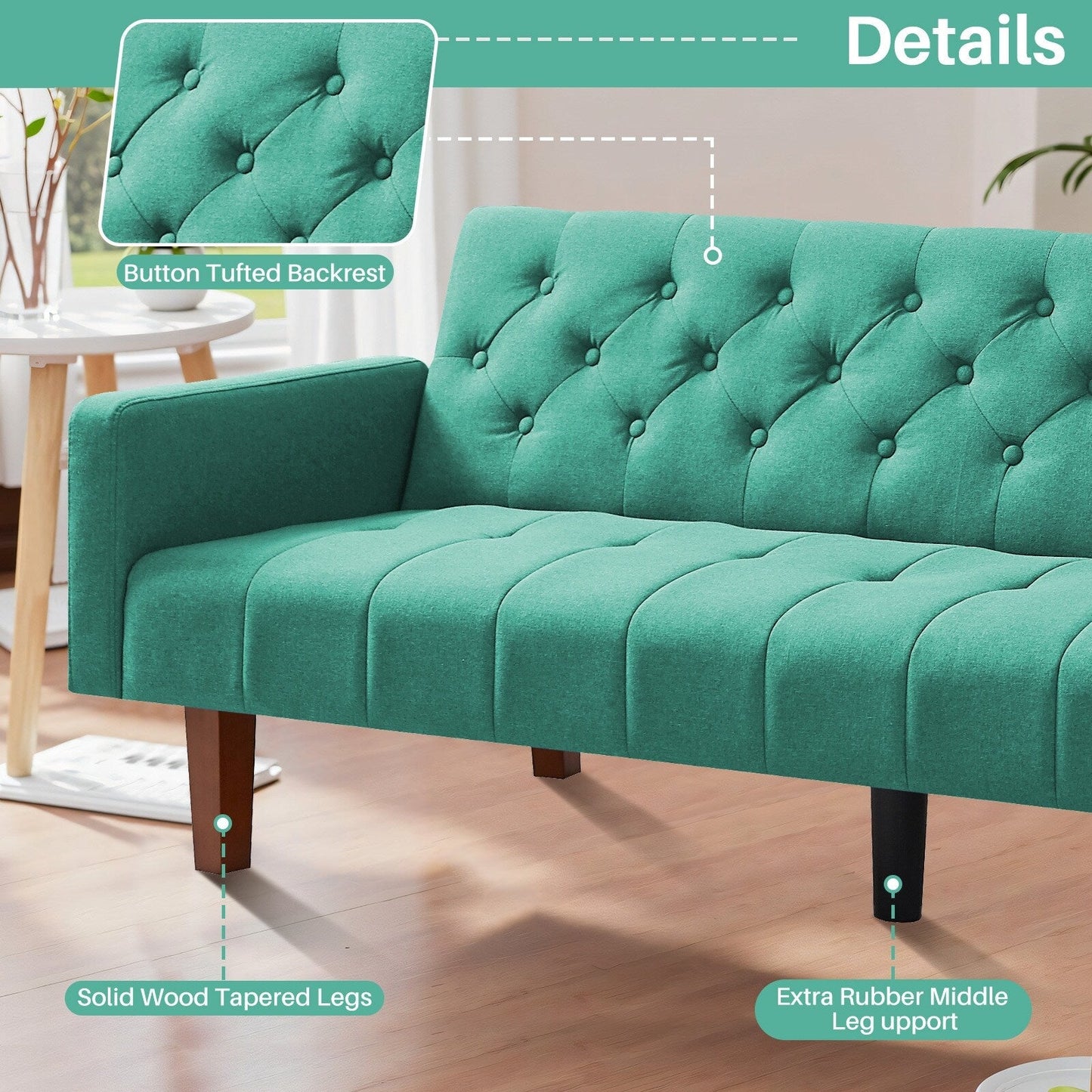74.41 in. Linen Twin Size Futon Sofa Bed Convertible Loveseat Couch with Adjustable Backrest - 74.41 x 32.68 x 28.94